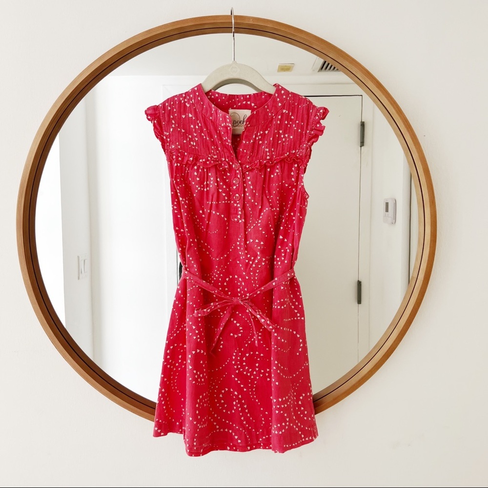 Peek Sleevless Heart Pattern Pink Dress With Belt Size 6-7
